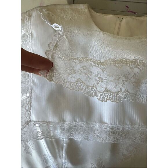 Vintage Gunne Sax Jessica McClintock White Satin w/ Lace overlay collar wedding - Picture 3 of 16